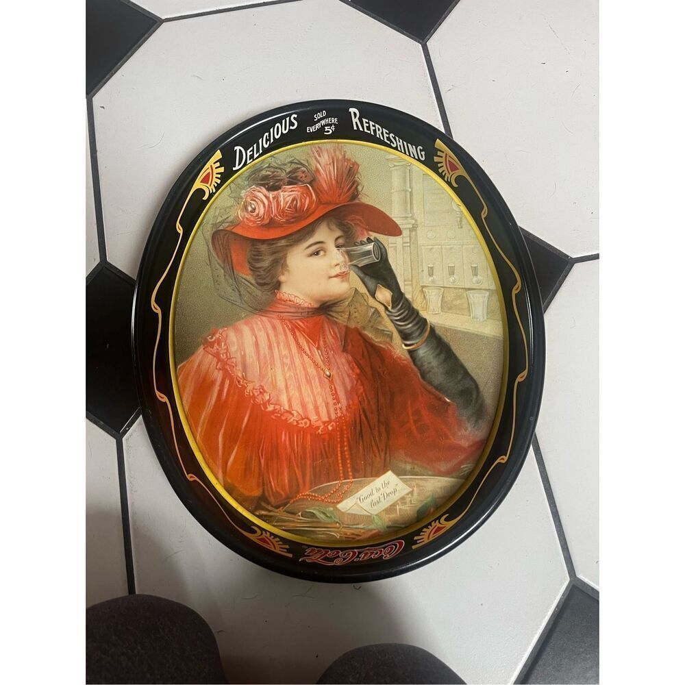 Coca Cola Vintage 1908 Calendar Lady‎ Serving Tray Preowned